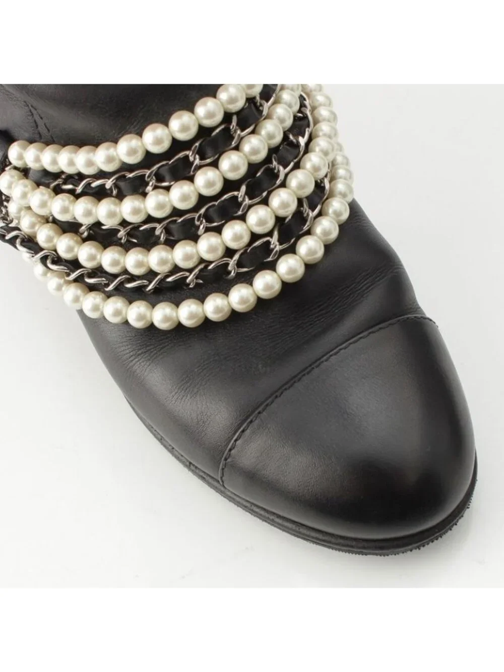 Chanel Pearl Chain Long Boots Black 38c - Picture 6 of 10